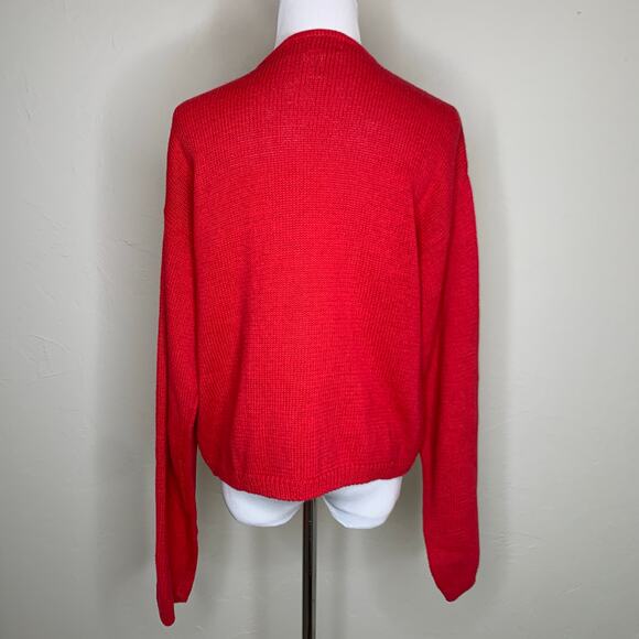 Vintage Christmas Sweater Red Cardigan Large - Picture 2 of 10